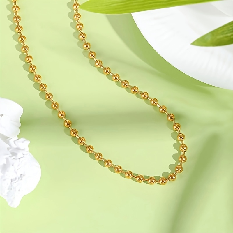 Women's Stainless Steel Beads Chain Necklace, Golden Color